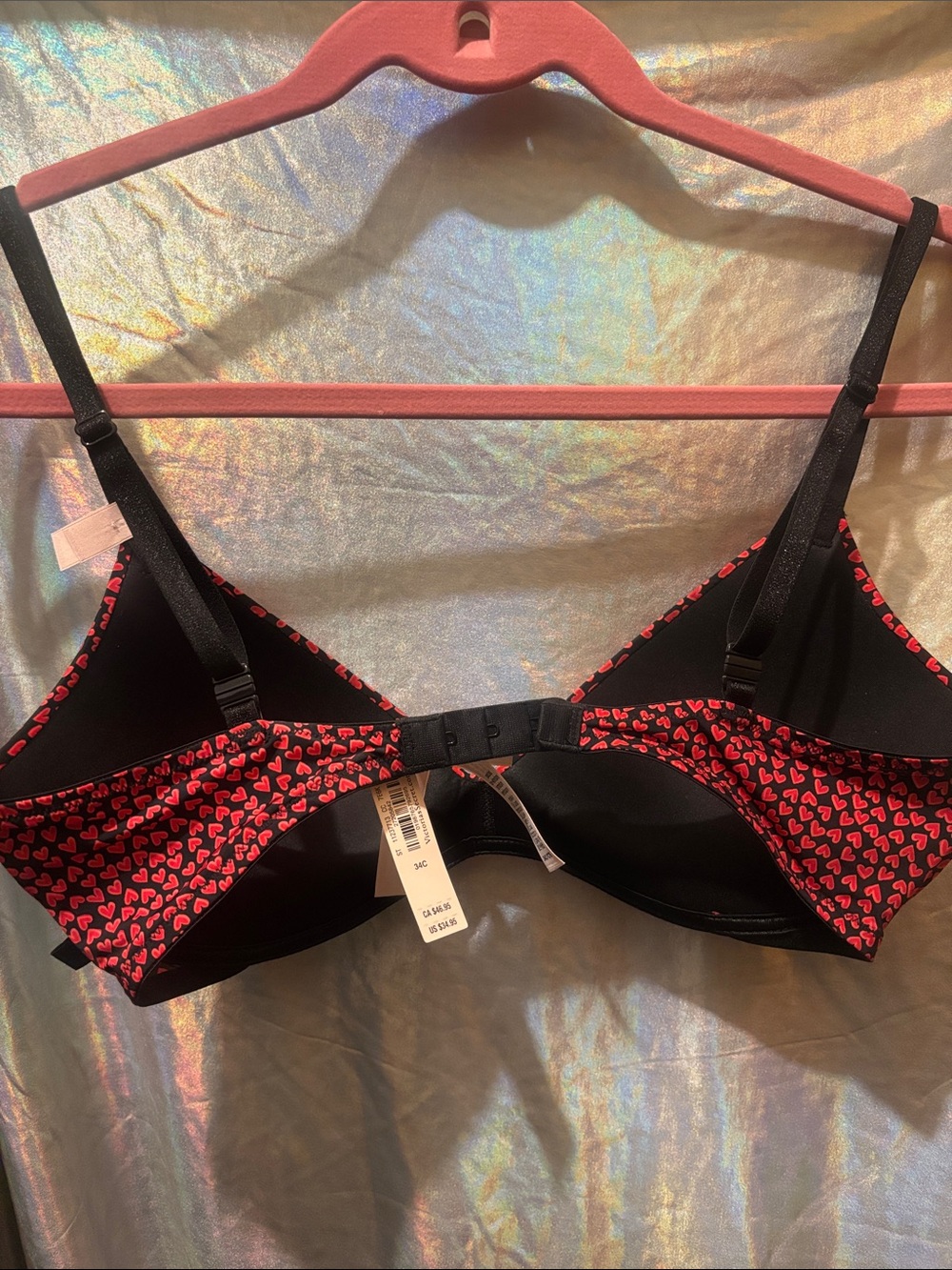 Victoria's Secret Black Bra with Pink Heart Print - Picture 3 of 4